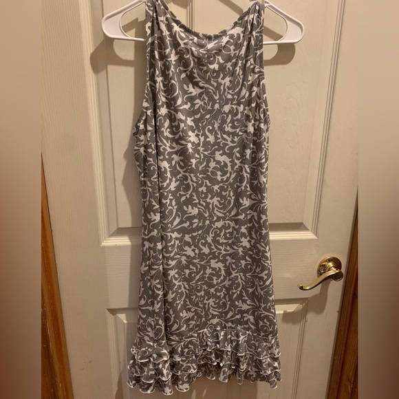 MSK Green White Sequined Floral Cutaway Sleeveless Ruffled-hem Flared Dress PL - Picture 4 of 5